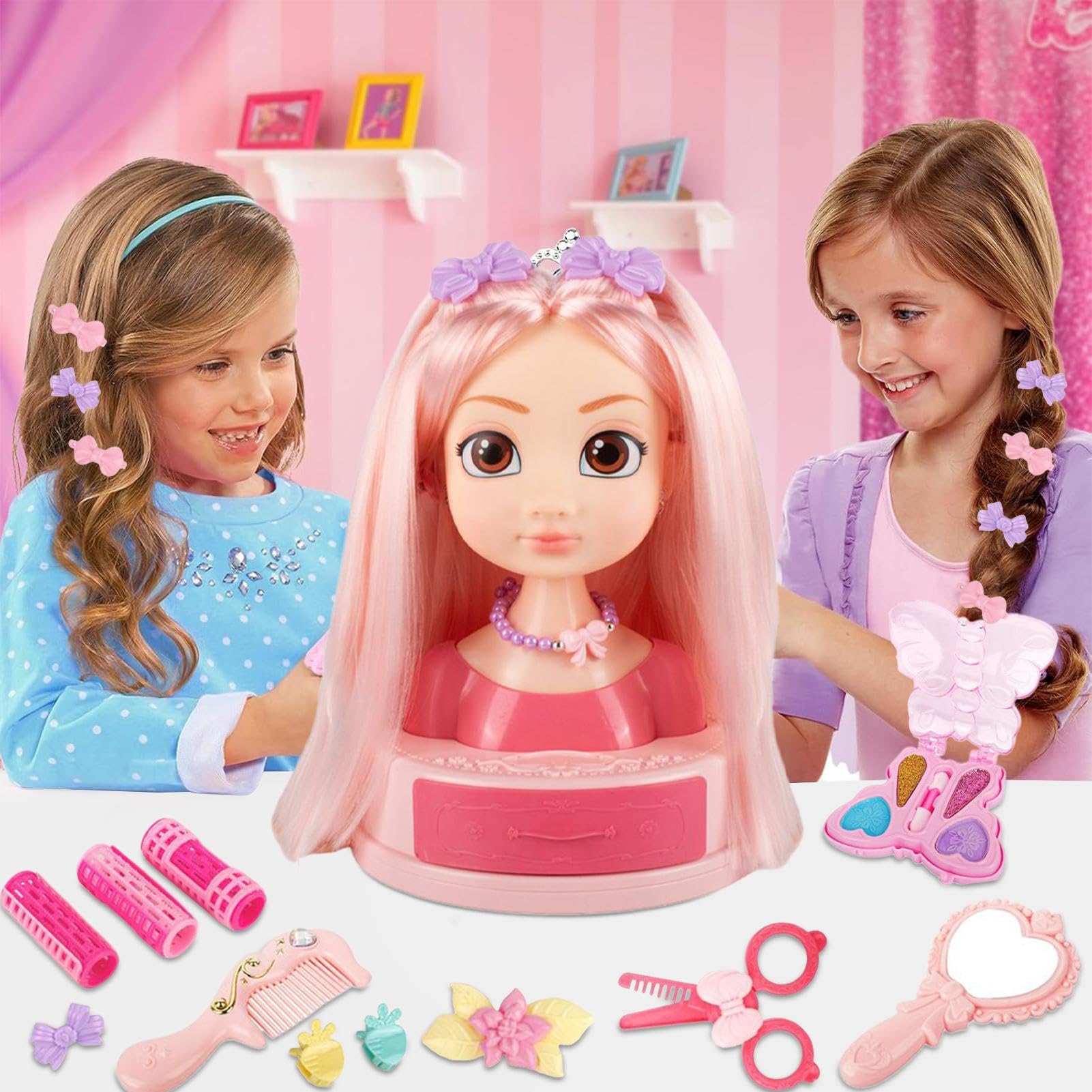 Kit di trucco per acconciatura, giocattolo stile allenatore, ferro arricciacapelli, con gioco di ruolo creativo, cassaforte e adatto per la scuola materna, ma