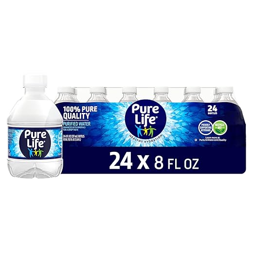 Pure Life Purified Water Bottles, 24 Pack - Still Bottled Water with Added Minerals for a Crisp Taste, Plastic Bottles - 8 Fl Oz