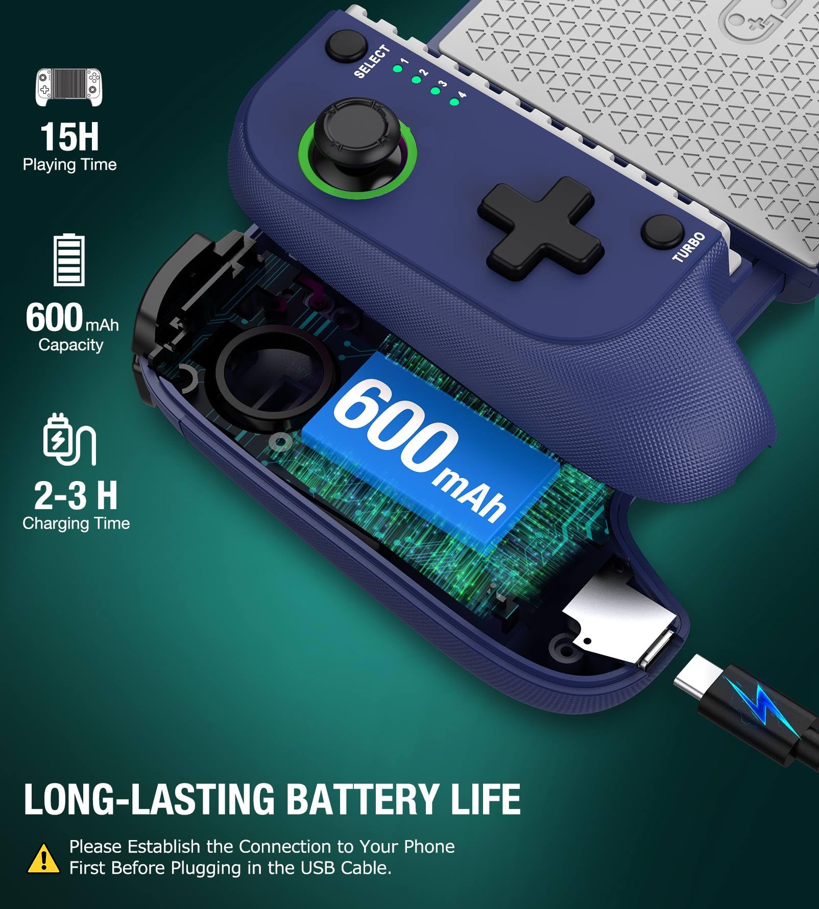 AIfasterfly Controller di gioco mobile wireless per iPhone/Android, controller di gioco effetto Hall, custodia per telefono, adatto per Steam Link, Roblox, Call of Duty e altro, blu