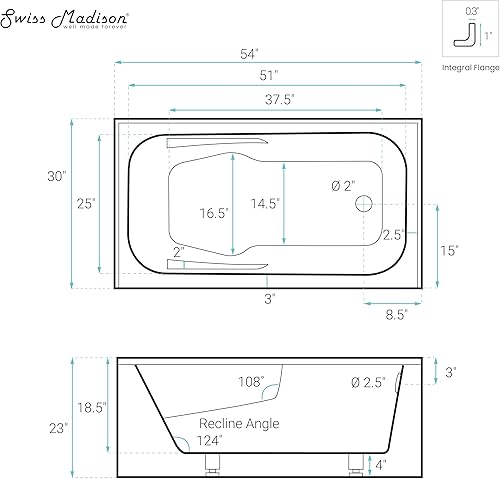 Miniatura 26 de Swiss Madison Voltaire - Bañera de alcoba de drenaje a mano izquierda de 60 x 30 pulgadas Bisque Brillante