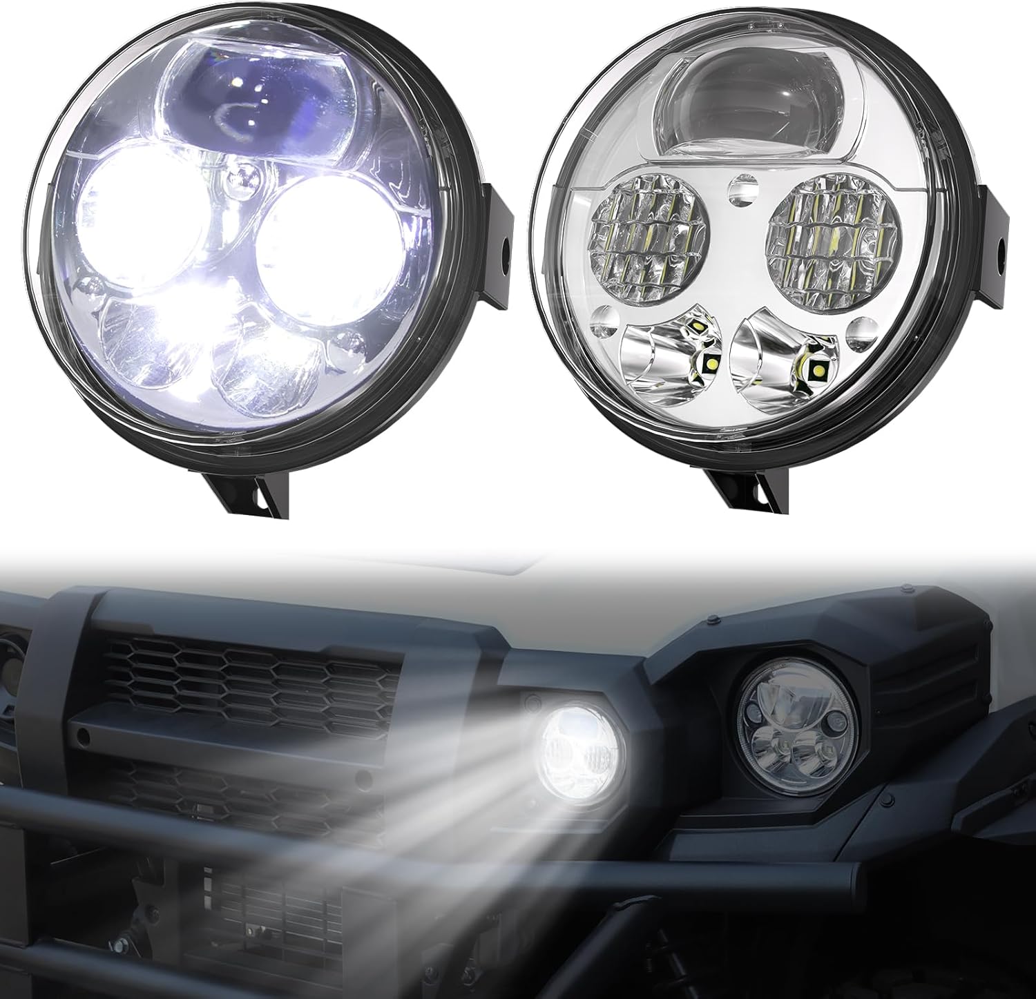 LED Headlights for Kawasaki Mule Pro, High Low Beam Front Light Head Lamp Compatible with Mule Pro-FXT DXT DX FX 2015-2023 Accessories, 2PCS