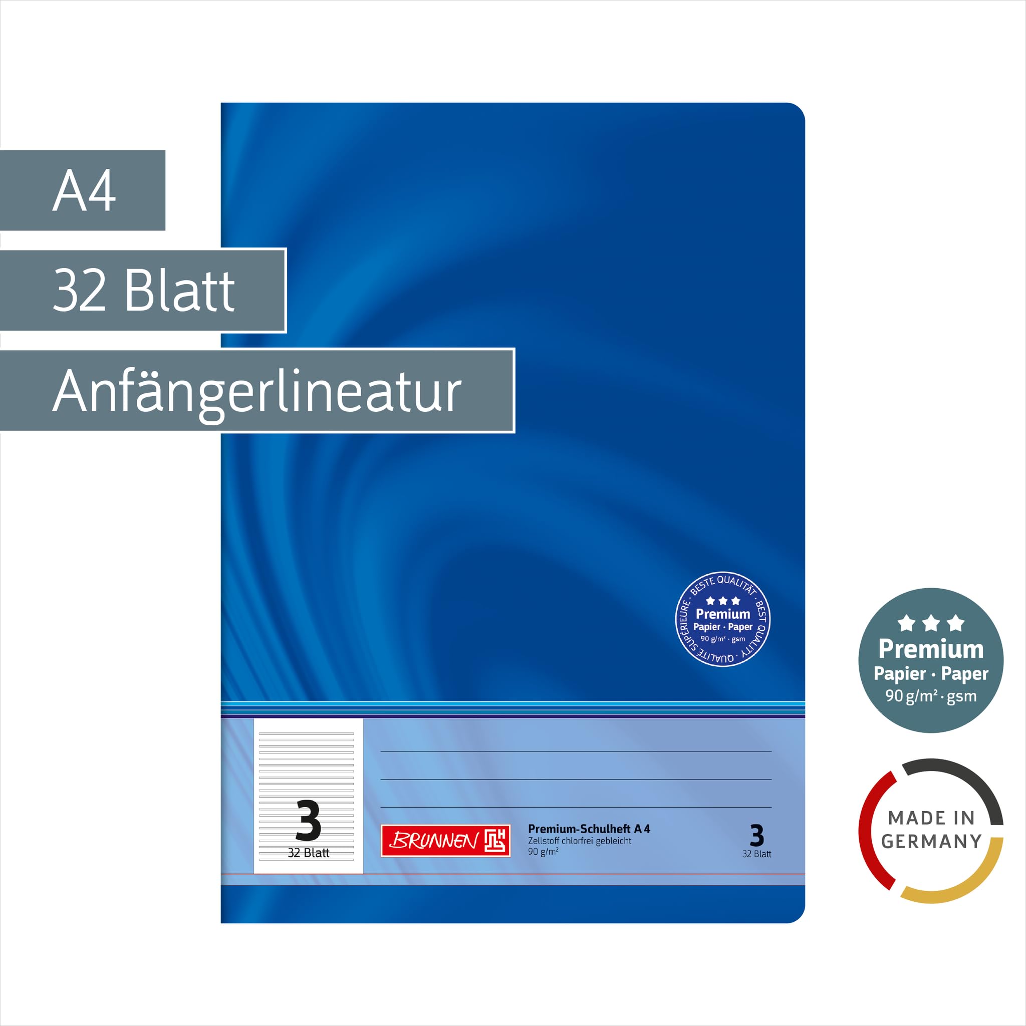 BRUNNEN Zeszyt szkolny Premium Vivendi | A4, liniatura 3, 32 arkusze, niebieski
