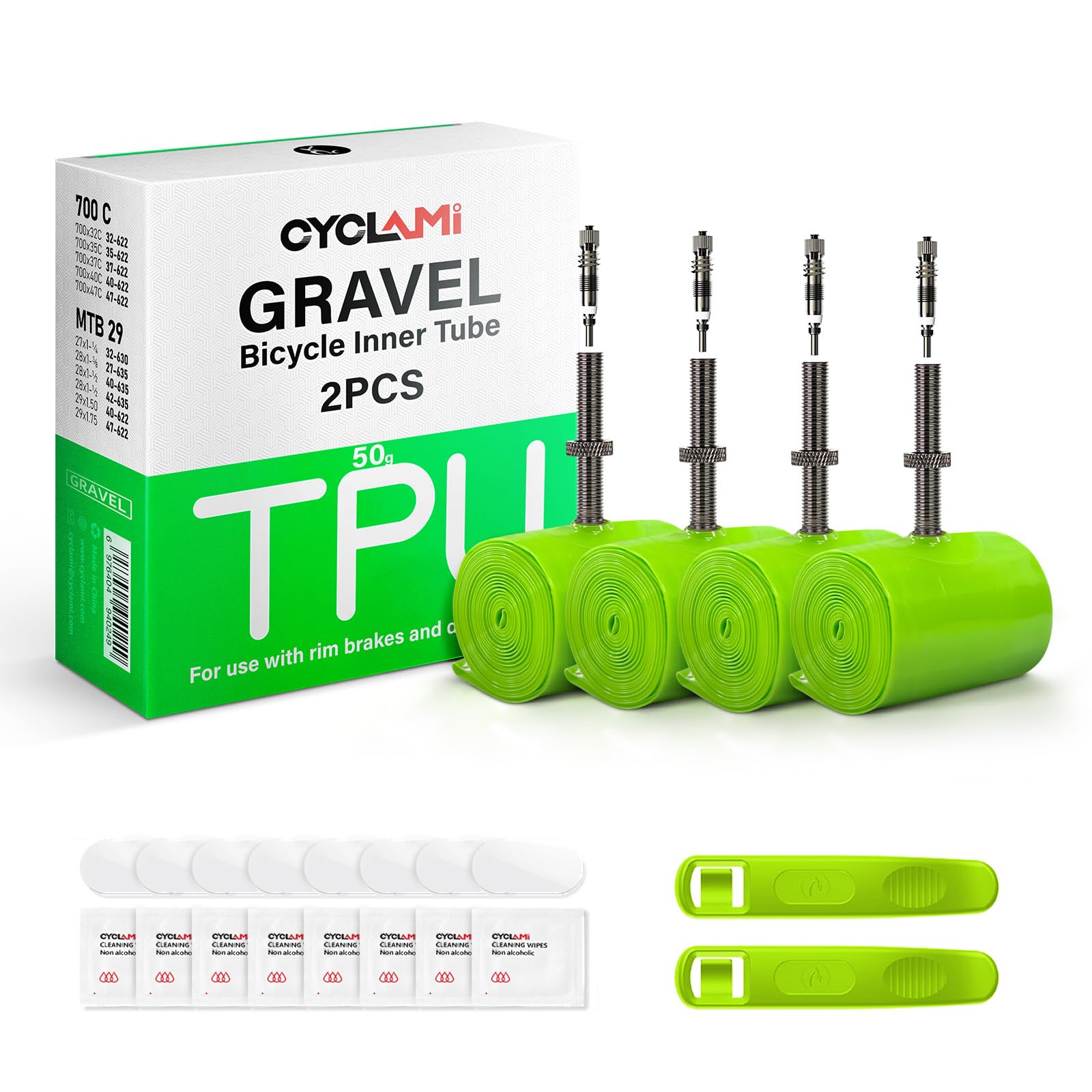 4 PCS TPU Gravel Inner Tube 700C x 32"-47" Gravel & 29" MTB Bike with Removable Valve Core, 50g bicycle inner tube for 700 x 32C-47C Gravel Bike- 29'' Mountain Bike, Presta valve:45mm