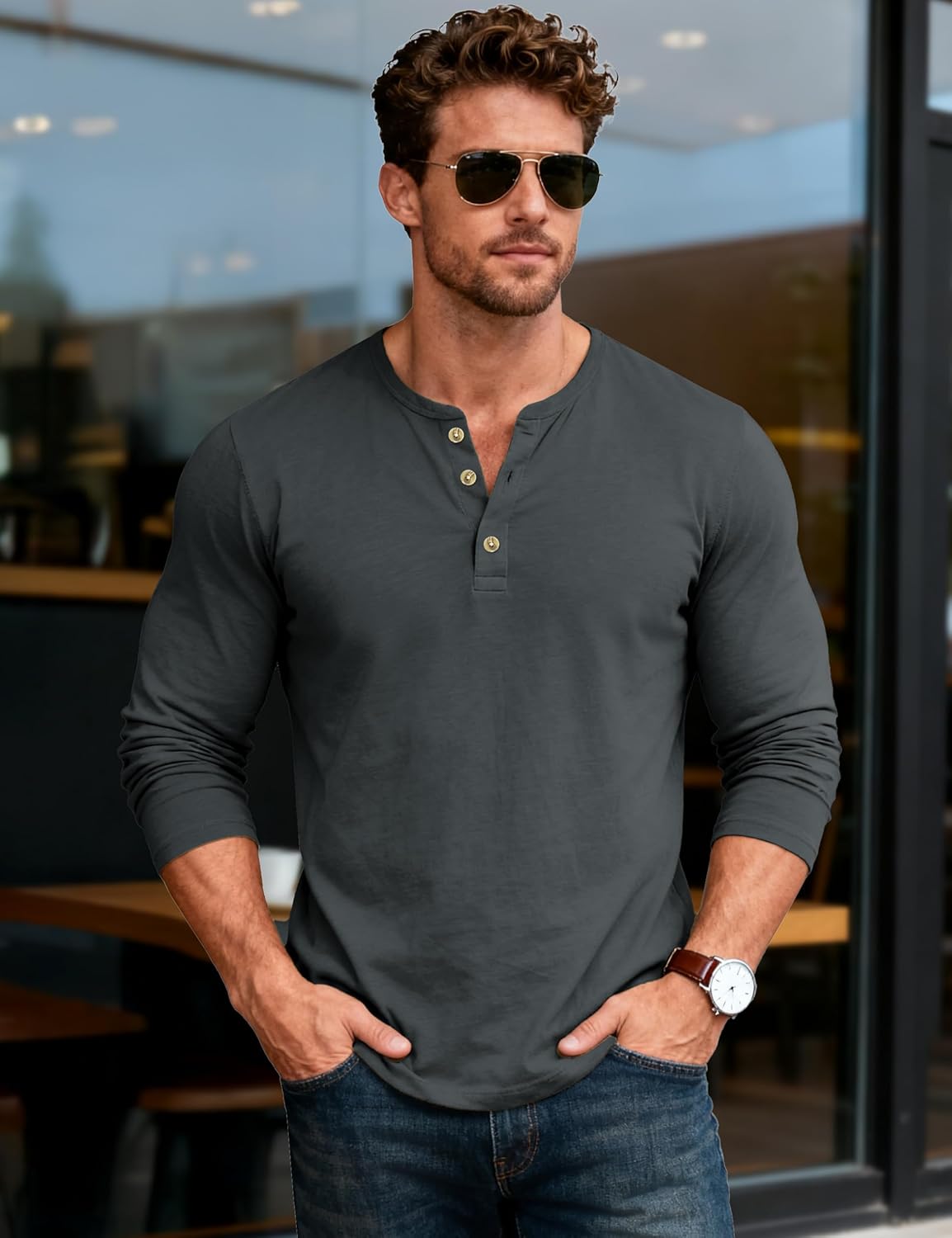 MAGCOMSEN Men's Henley Shirts Long Sleeve Button Shirts Moisture Wicking Tees Casual Basic Solid Pullover Shirt - Image 4