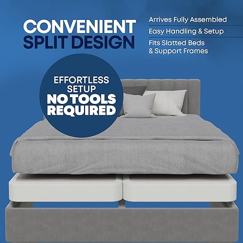 Miniatura 21 de Nutan, Somier dividido resistente de 8 pulgadas para soporte de colchón, duradero y totalmente montado, base de madera natural para King (plegable)