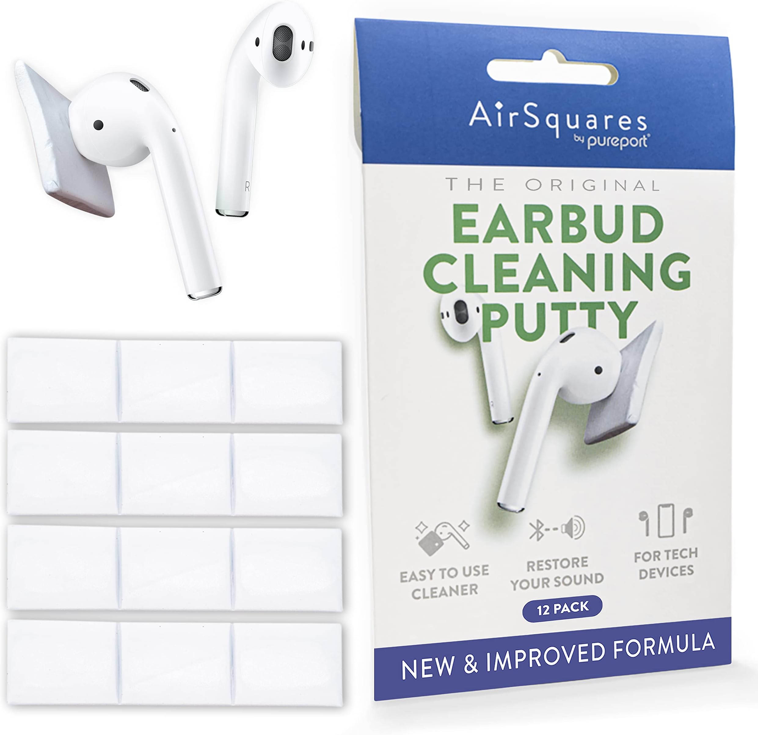 Earbud Cleaning Putty, The Original Cleaner Kit Compatible with Airpods, Earbuds & Tech Devices | Easily Remove Wax, Dirt & Gunk from Your Devices | Featured on NBC's Today Show (12 Pack)
