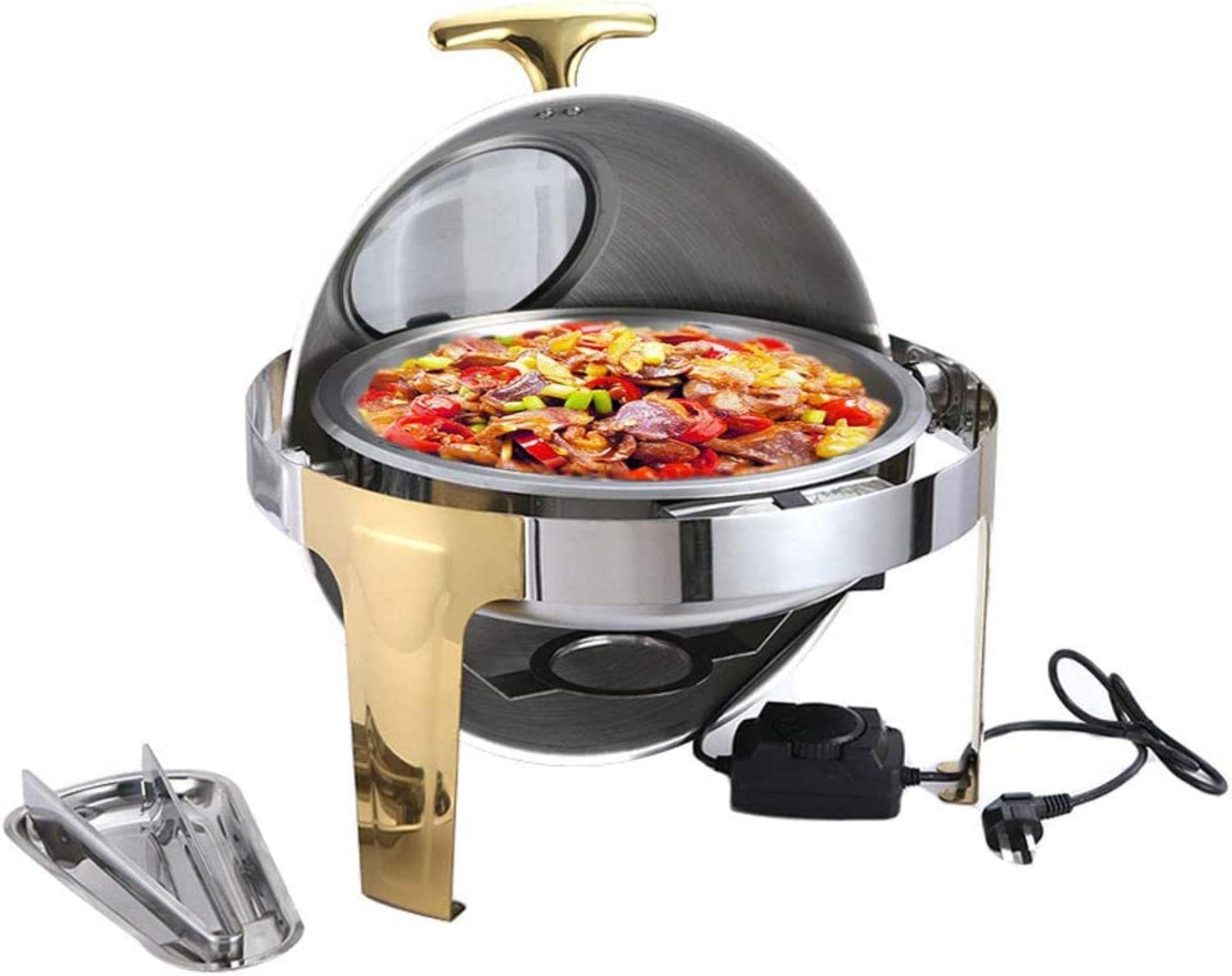 Calentador de Buffet, Ronda Chafing Dish Aislamiento de Alimentos en la Cafetería del Hotel, Tiempo de Aislamiento Prolongado y Fácil de Limpiar, con Bandeja y Clip para Alimentos, 220V 400W