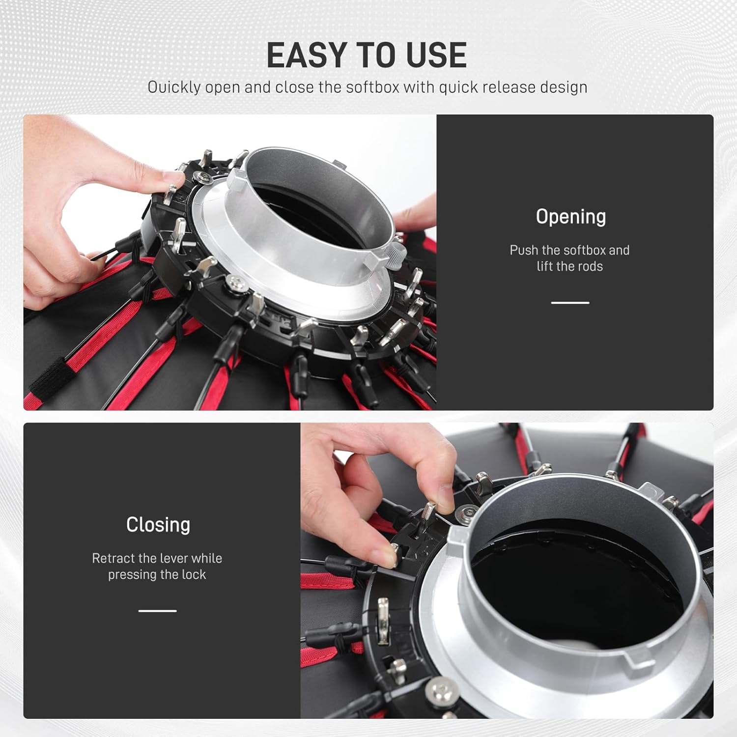 GVM 36” Parabolic Softbox with Bowens Mount, 16-Rod Quick Release Photography Softbox with Diffusers & Honeycomb Grid, 90cm Studio Lighting Modifier for Portrait, Video Recording & Photography