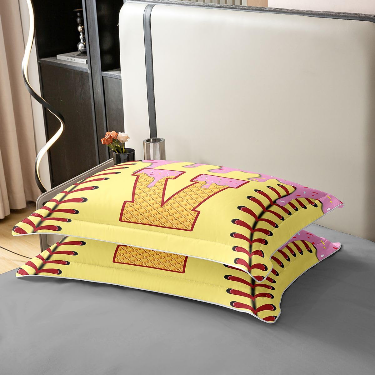 Homwish Lody Baseball poszewka na kołdrę podwójna żółta różowa litera V bawełna zestaw pościeli kreskówka piłka gry sport poszwa na kołdrę słodkie cukierki deser pościel wystrój pokoju zestawy łóżek