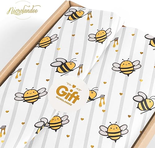 Miniatura 6 de Nicrolandee Suministros para fiestas de abejas, 24 hojas de papel de seda para envoltura de regalo temática de día de abeja, papel de seda amarillo