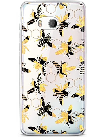 Mertak Clear Phone Case Compatible with HTC U12 Life U19e U11 Plus Desire 19 Ultra X10 Protective Abstract Insect Lightweight Flexible Cover Bees Honeycomb Slim TPU Silicone Geometric Design