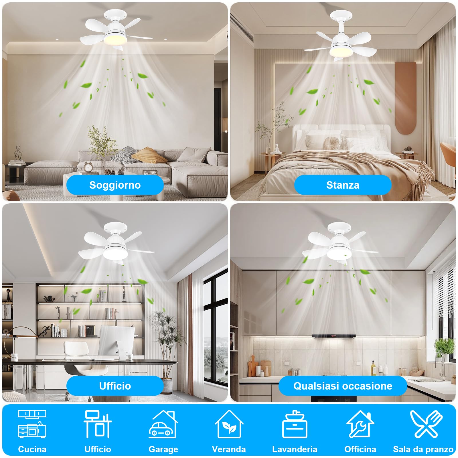 GuKKK Ventilatore da Soffitto Con Luce e Telecomando, 18'' LED Dimmerabile Plafoniera con Ventilatore, Super Silenziosa Lampadario con Ventilatore da Soffitto, E27 Plafoniera Led Soffitto, 3 Velocità