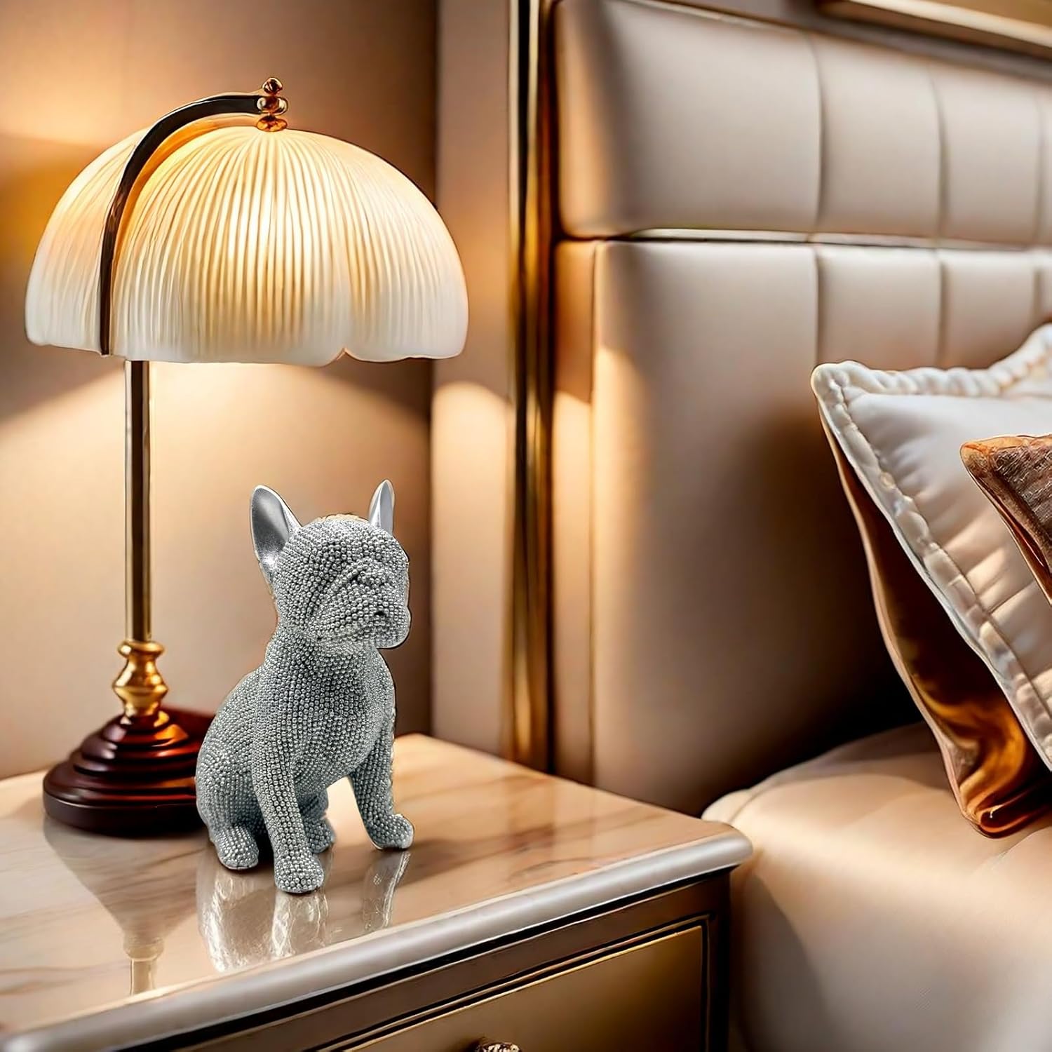 FUNSXBUG 6.5 Inch Resin French Bulldog Statue Dog Figurines Sculpture Collectibles Home Office Desktop Decor Outdoor Garden Display Decoration (Silver)
