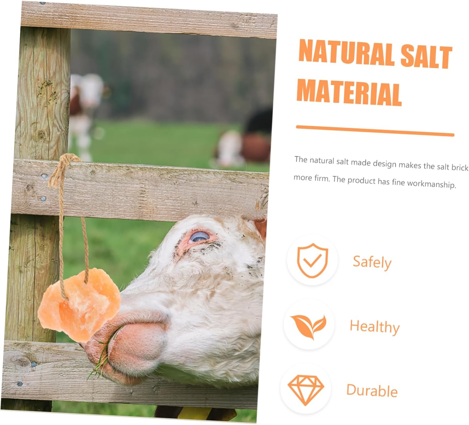 Totority 2kg Salt Lick Block for Livestock and Pets Natural Mineral Salt Brick Rope for Cattle Sheep and Animals Nutritional for Farm Supply