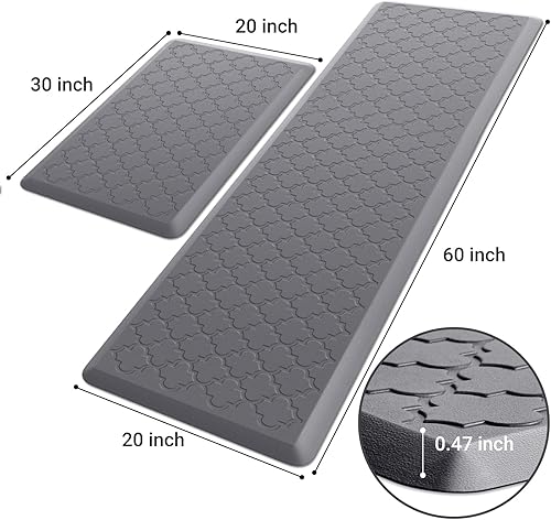 Miniatura 76 de Tapete de cocina [2 piezas] acolchado antifatiga, impermeable, antideslizante, ergonómico, cómodo, tapete de pie para cocina, suelo, oficina, Gris
