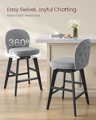 Miniatura 4 de VASAGLE Juego de 2 taburetes de bar giratorios de altura de mostrador con respaldo y patas de madera, taburetes de bar tapizados de tela de