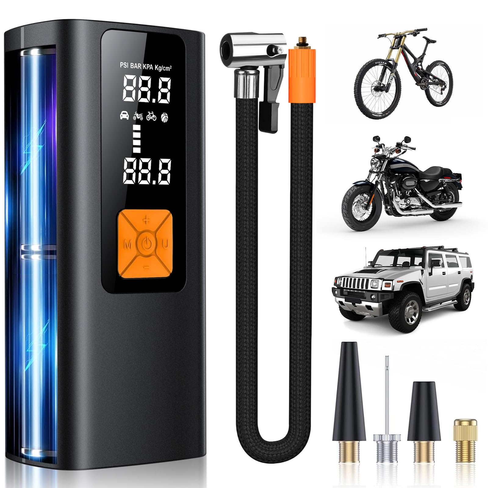 Compressore Aria Portatile, 150PSI & 20000mah Mini Compressore Portatile, 3X Velocità Gonfiatore Elettrico con Schermo LCD Digitale, 5 Modalità, Pompa per Bicicletta, Auto, Moto, Monopattino, Palloni
