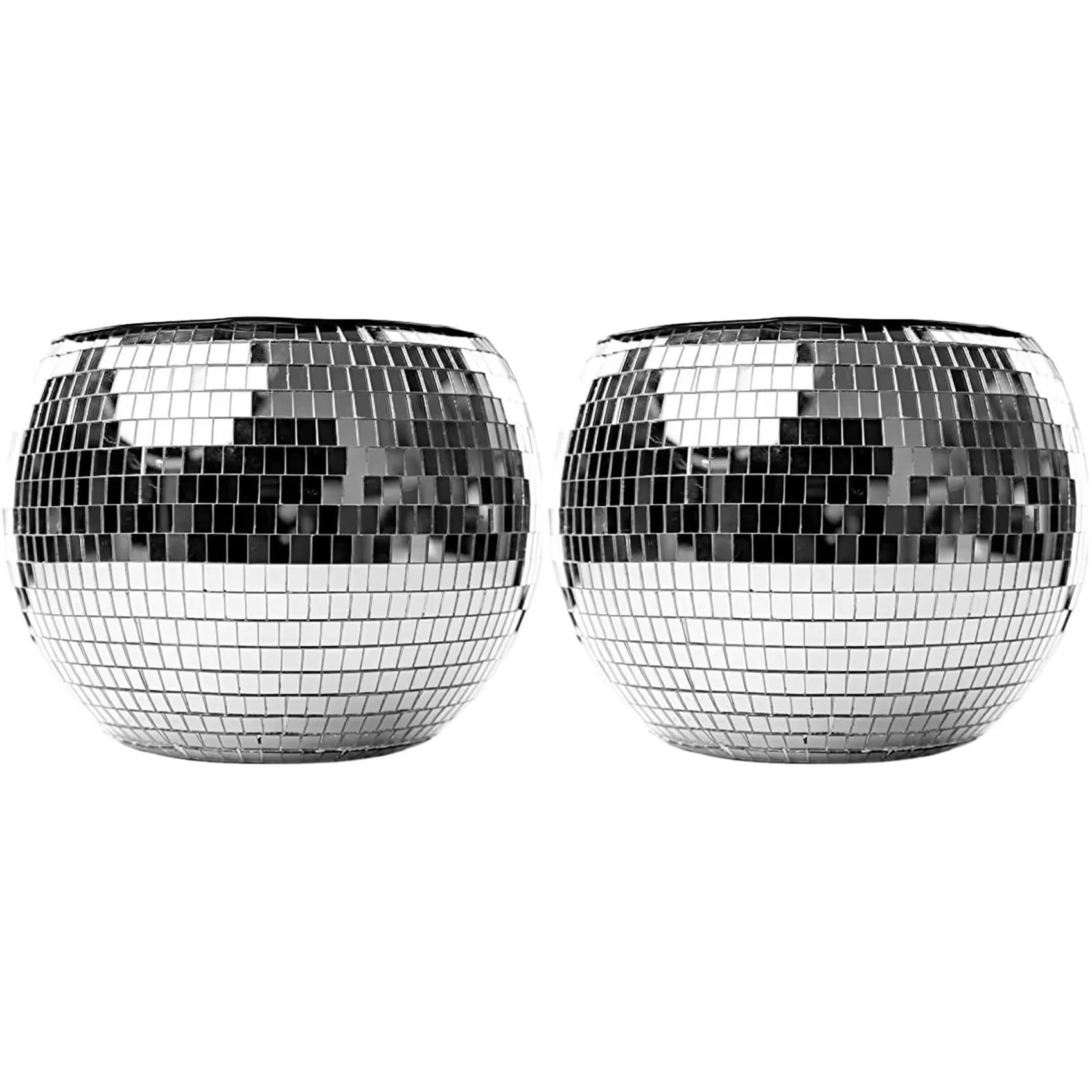 Hndhbfgrt 2pcs 10-Inch Disco Ball Ice Bucket Silver Sparkly Mirror Ball Icebucket for Wine, Drinks, Home Bar Beverage Cooler