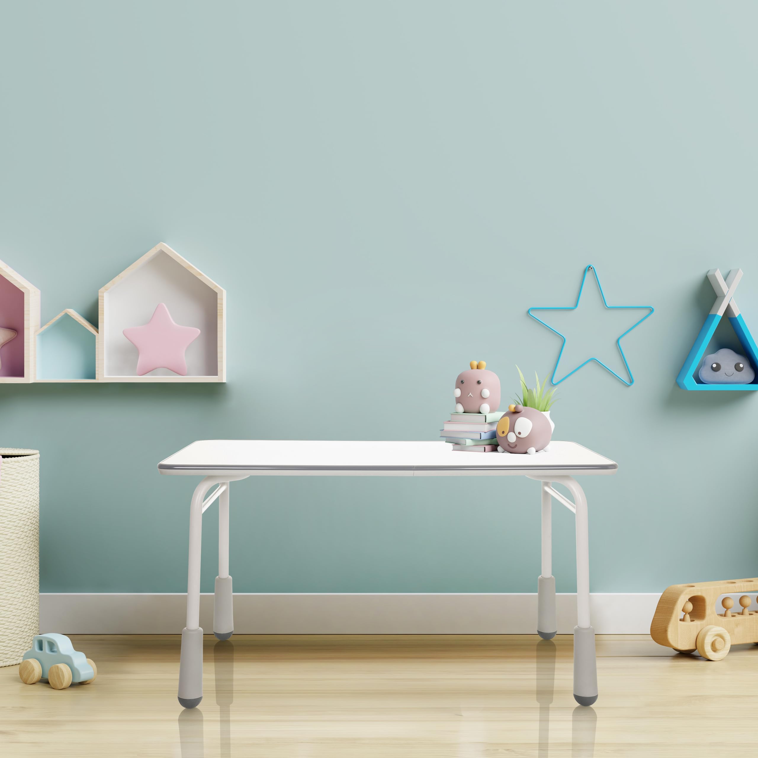 hjh OFFICE Escritorio Infantil Regulable en Altura Kid Gro T Escritorio para niños y jóvenes 120x60 cm, Blanco/Gris