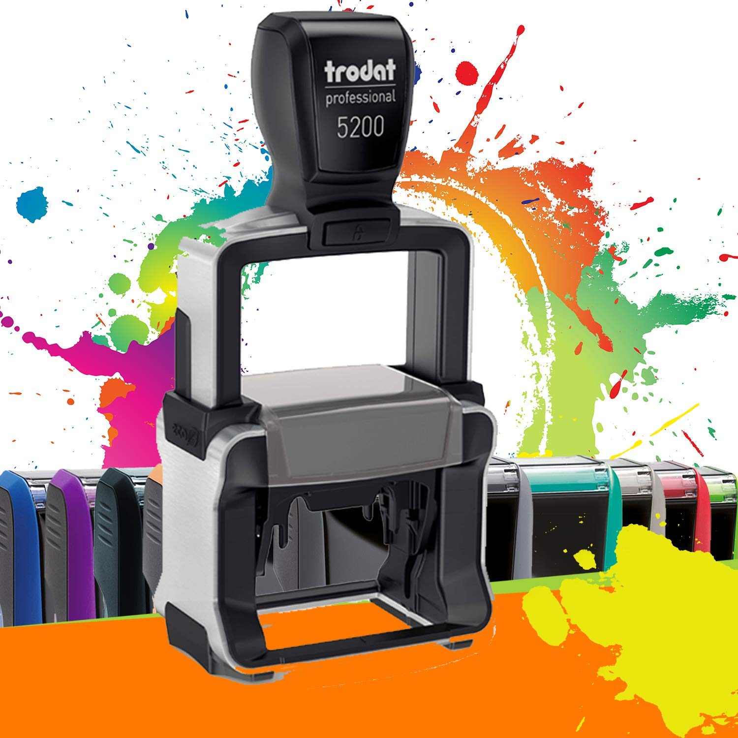 Trodat Metal Line 5200 - Professioneller Selbstfärbestempel mit 5 Zeilen zur Personalisierung – Textplatte 41 X 24 mm Inklusive