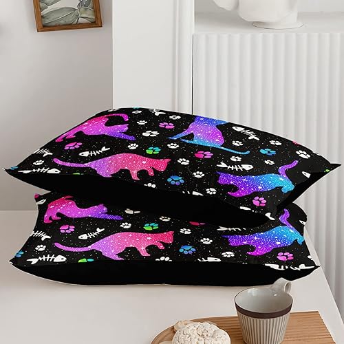 Miniatura 4 de BailiPromise Juego de sábanas de gato estrellado para niños y niñas, juego de ropa de cama de gato morado, sábanas de tamaño matrimonial, sábanas