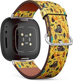 CJBROES Replacement Leather Watch Band, Compatible with Fitbit Versa 3 and Fitbit Sense of Wristband Bracelet Accessory - African Ethnic Stylized