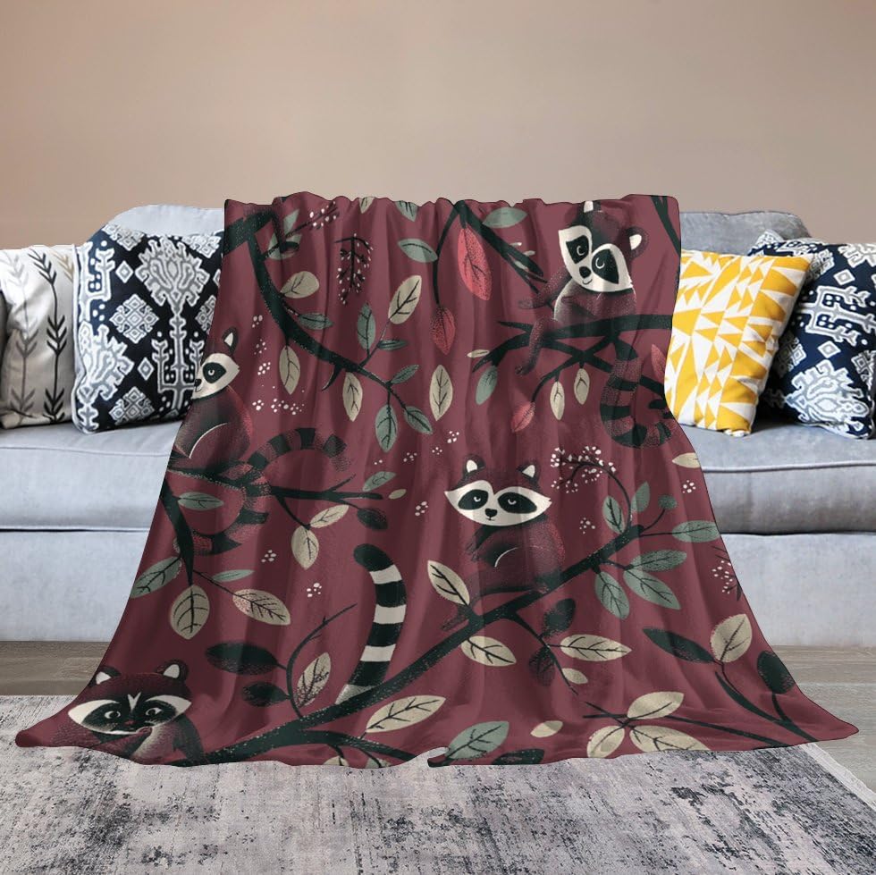 Couverture raton laveur en micro polaire 127x152 cm pour lit et canapé