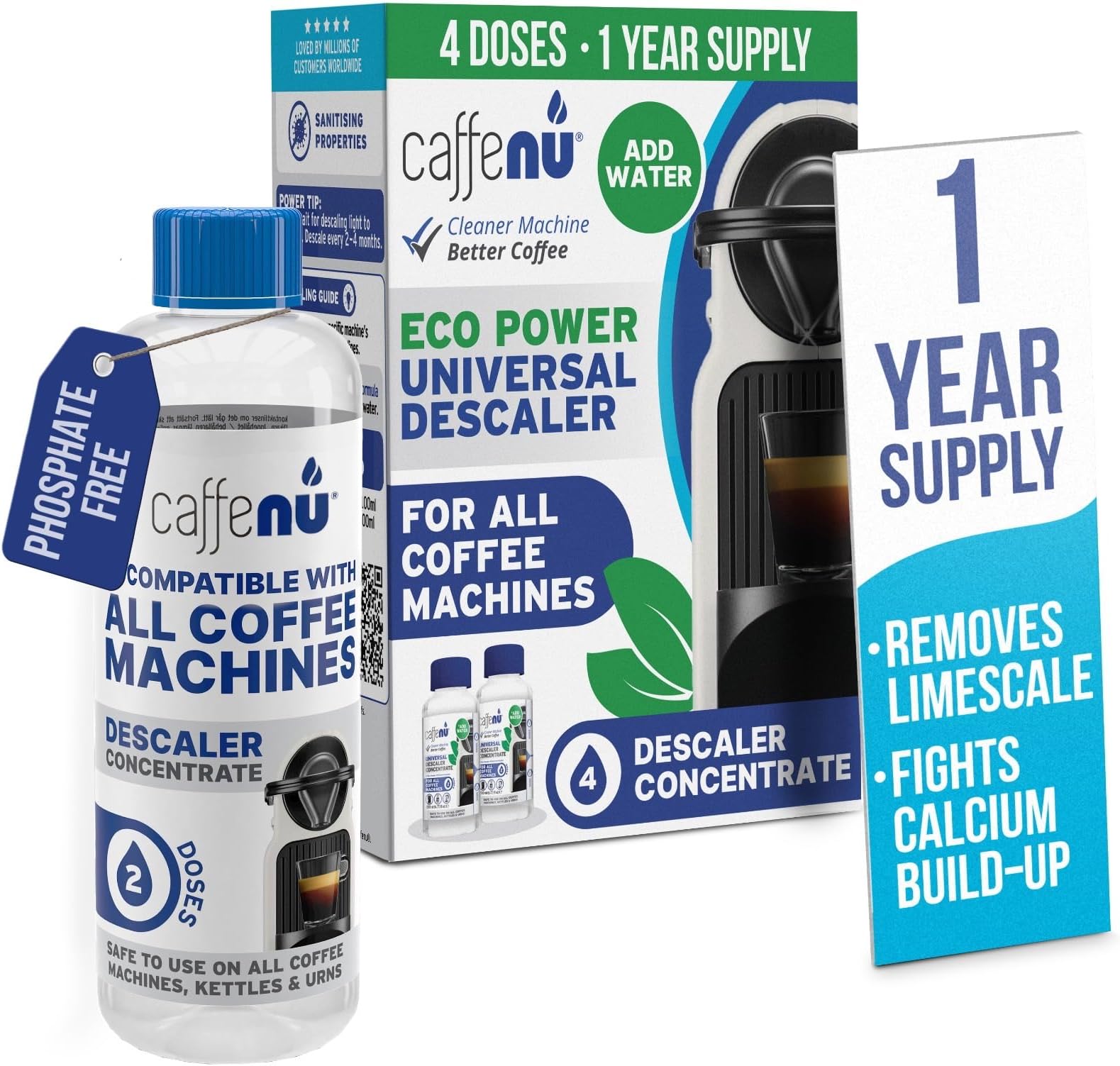 Universal Coffee Machine Descaler Compatible with Nespresso, Lavazza, Dolce Gusto & Philips - 400ml (4 Uses) - Limescale Remover for Hotter, Better Tasting Coffee