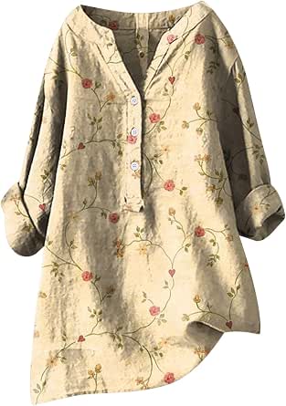 Camisa de Algodón y Lino para Mujer – Corte Relajado, Estilo Atemporal Primavera Verano