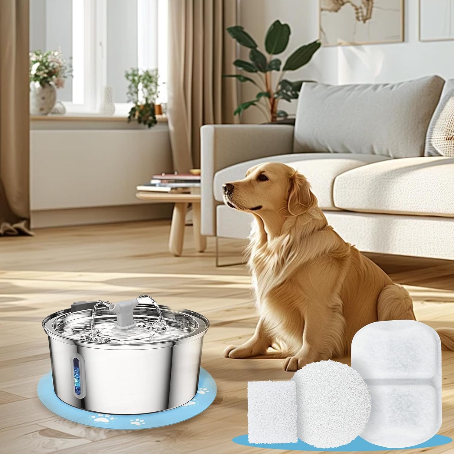 32 Set Dog Water Fountain Filter Replacement for 7L/230oz/1.8G Stainless Steel Dog Water Dispenser Dog Fountain Filter with Triple Filtration, Great for Dogs, Cats and Multi-Pet Home - Image 8