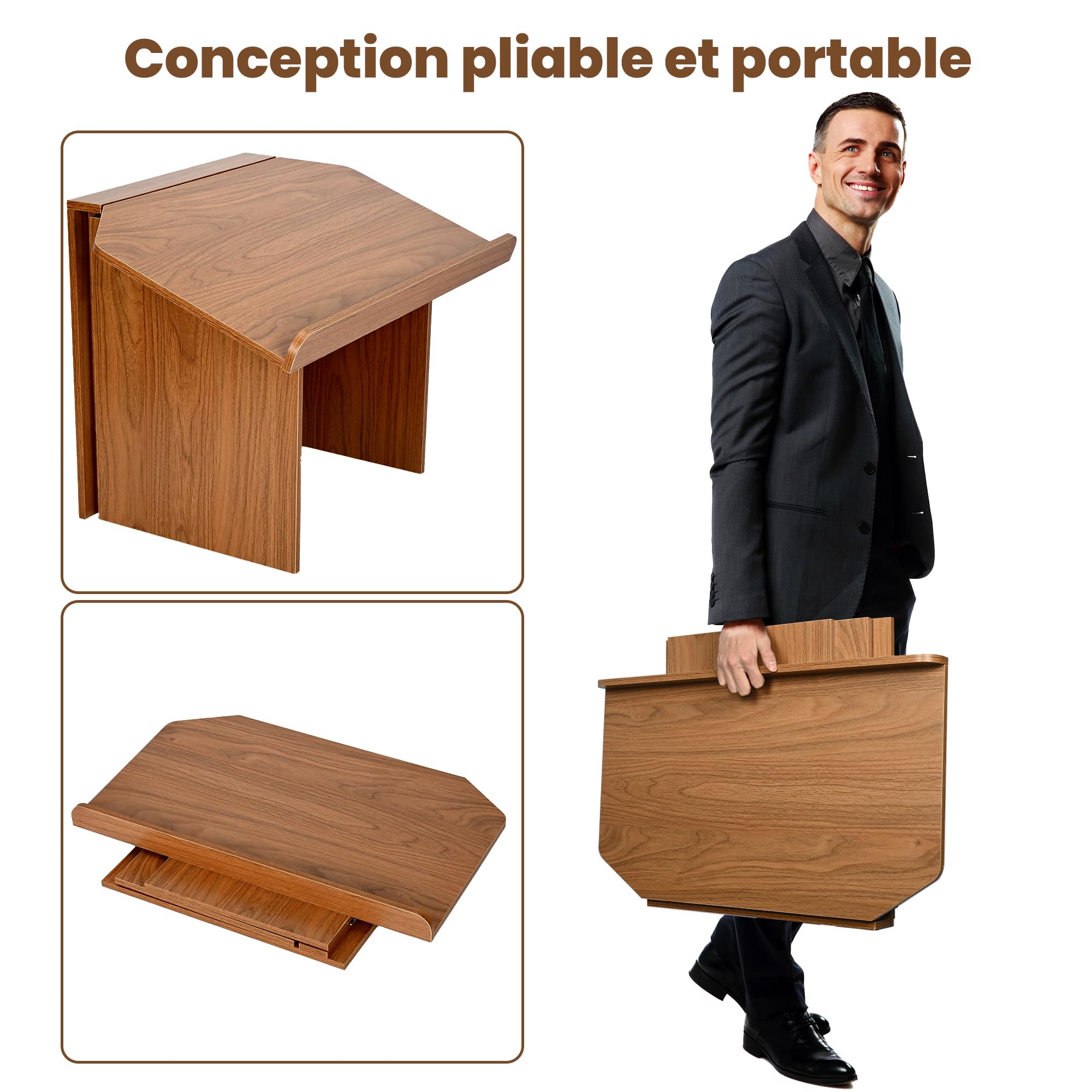 uyoyous Podium pour Église Pupitre Pliable avec Support pour Livres | Portable en Bois et Acier Support pour Présentations en Classe Dimensions: 68L x 38l x 48,4H cm