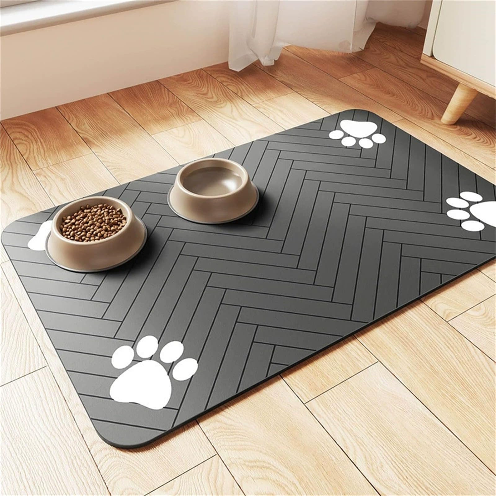 DOTBUY-SHOP Absorbent Pet Feeding Mat for Dog Cat, Chevron Pattern Quick Dry Pet Food Bowl Mats with Non Slip Rubber Bottom Diatomite Durable Dog Placemat Washable (Dark Gray,60x90cm)