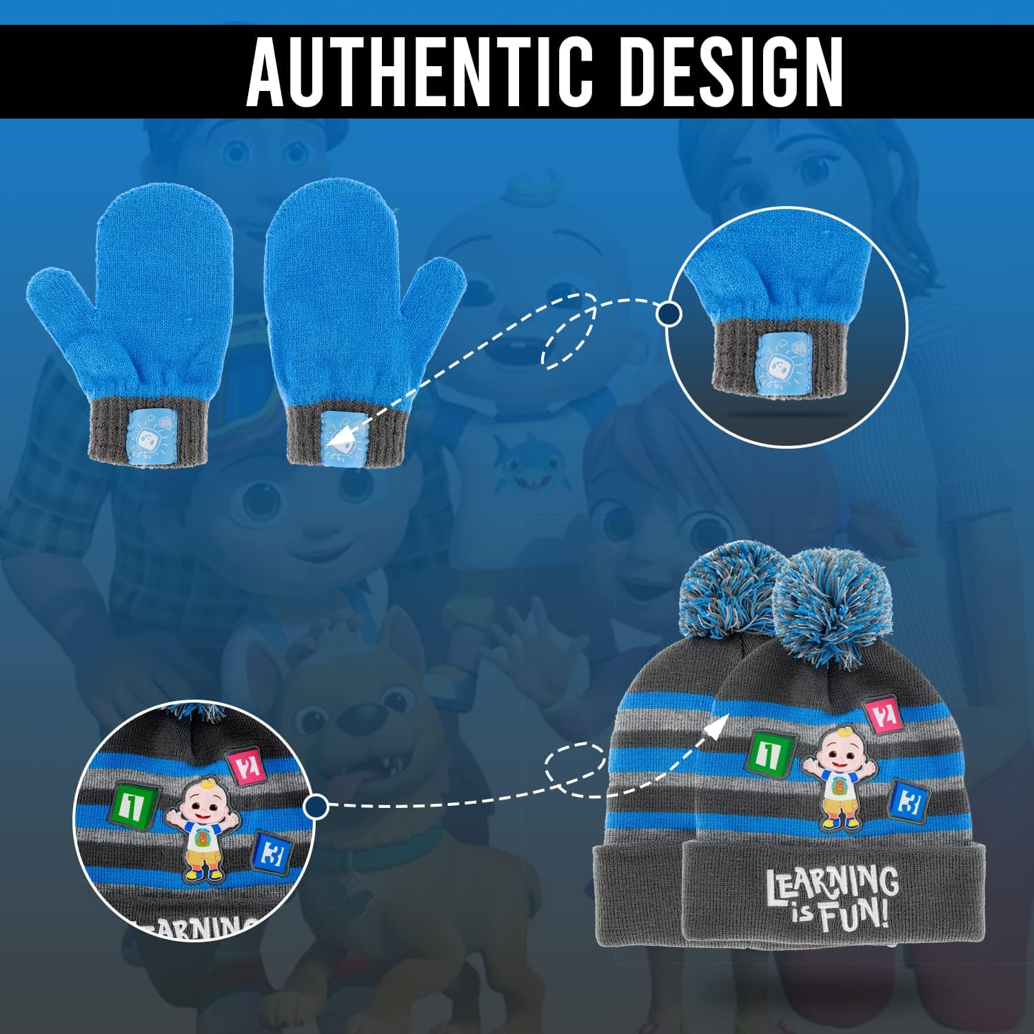 CoComelon Toddler Winter Hat and Snow Gloves for Toddler Set with Cute Mittens and Soft Beanie Adorable Outdoor Wear