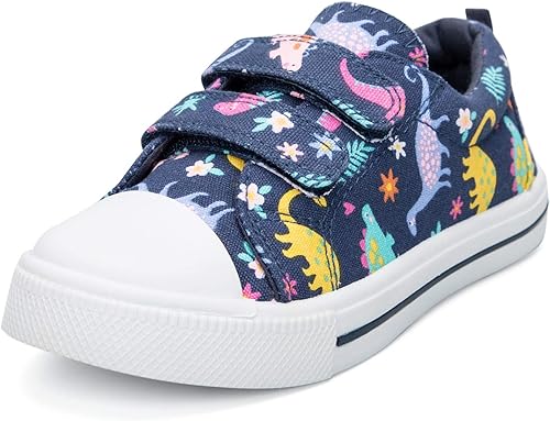 K KomForme - Tenis de lona para niños y niñas de dibujos animados con doble velcro