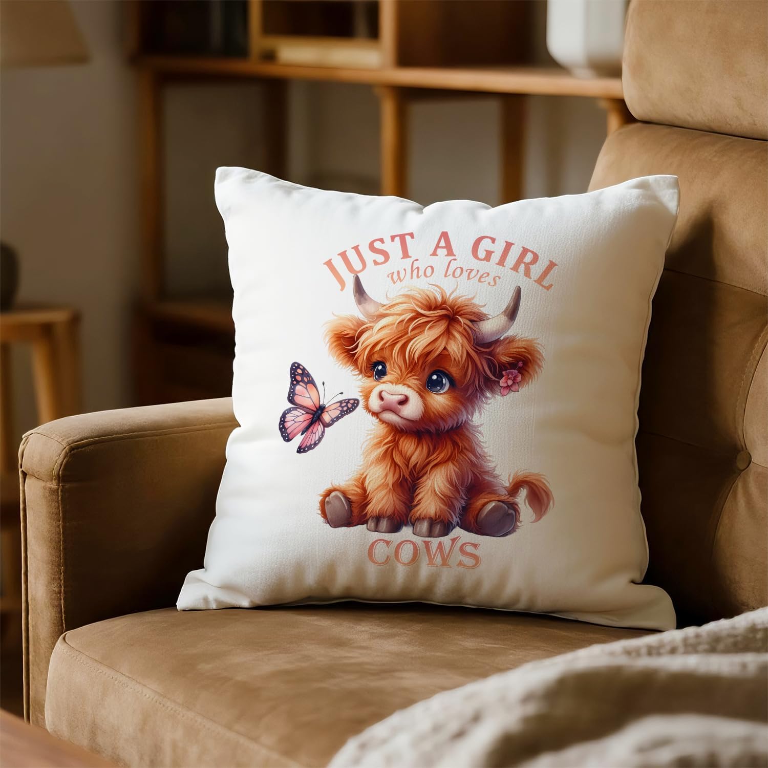 Highland Cows Throw Pillow Covers,Cow Lovers Gifts for Girls Women Daughter,Just a Girl Who Loves Cows Cushion Pillow Covers,18x18 inch
