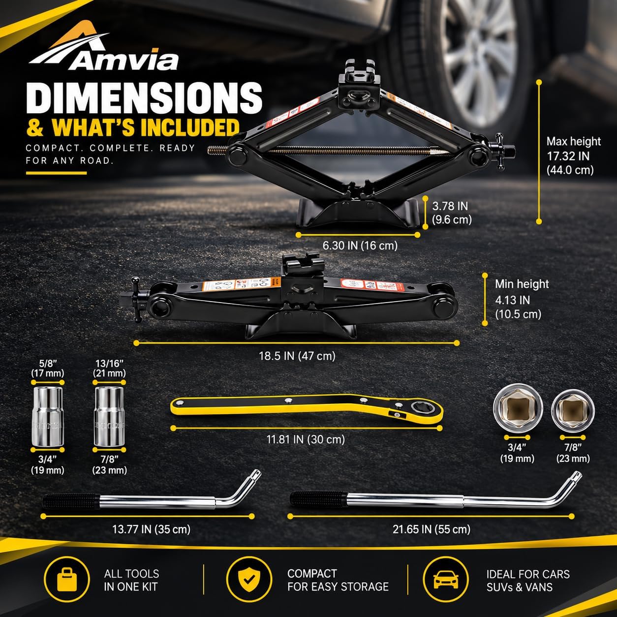 Car Jack Kit 3 Ton Scissor Jack with Lug Wrench for Cars SUVs Trucks Vans image 4