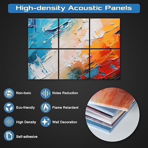 Miniatura 45 de Paquete de 8 paneles acústicos artísticos de espuma a prueba de sonido para paredes, paneles decorativos absorbentes de sonido de 48 x 32 pulgadas