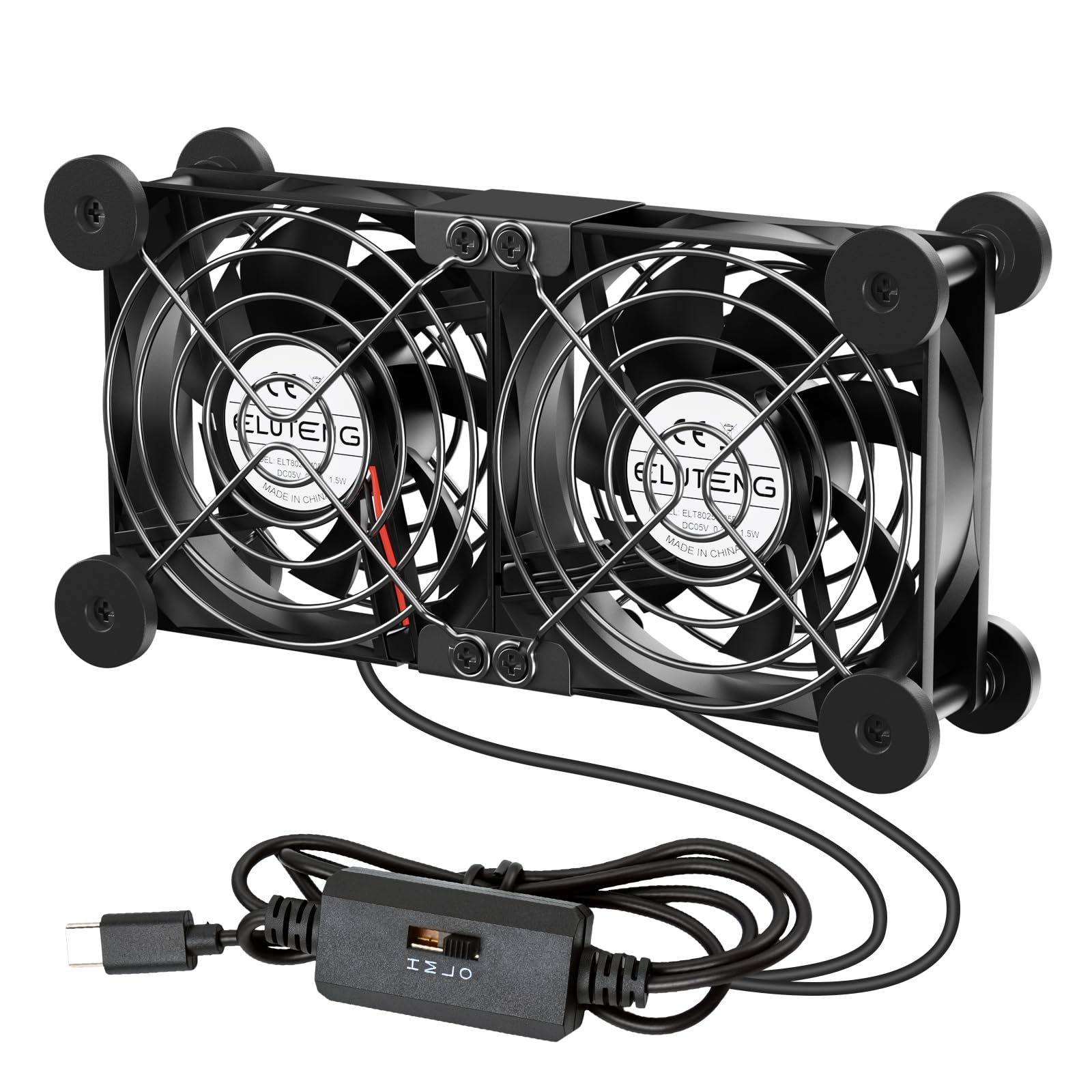 ELUTENG Ventilador USB C 2 en 1 de Doble Fila de 80 mm, 5V, Doble Tipo C con 8 Patas que Absorben los Golpes, 3 Velocidades Ajustables para PS5, PS4, PC, Portátil, Router en oferta en Amazon