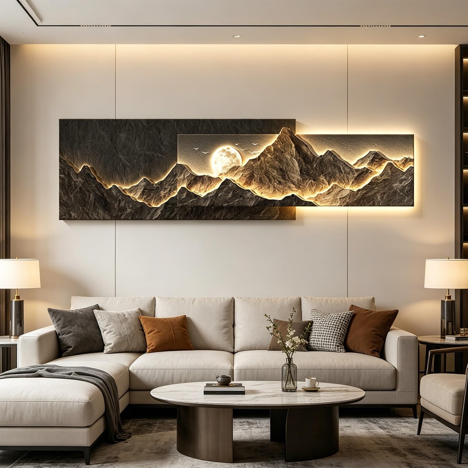 PGZMDTWI 3D Sandstone LED Modern Landscape Wall Art, Decorative Art for Living Room Bedroom Hallway Entrance Home Interior(A,150 * 42CM 9.1 * 16.6IN)
