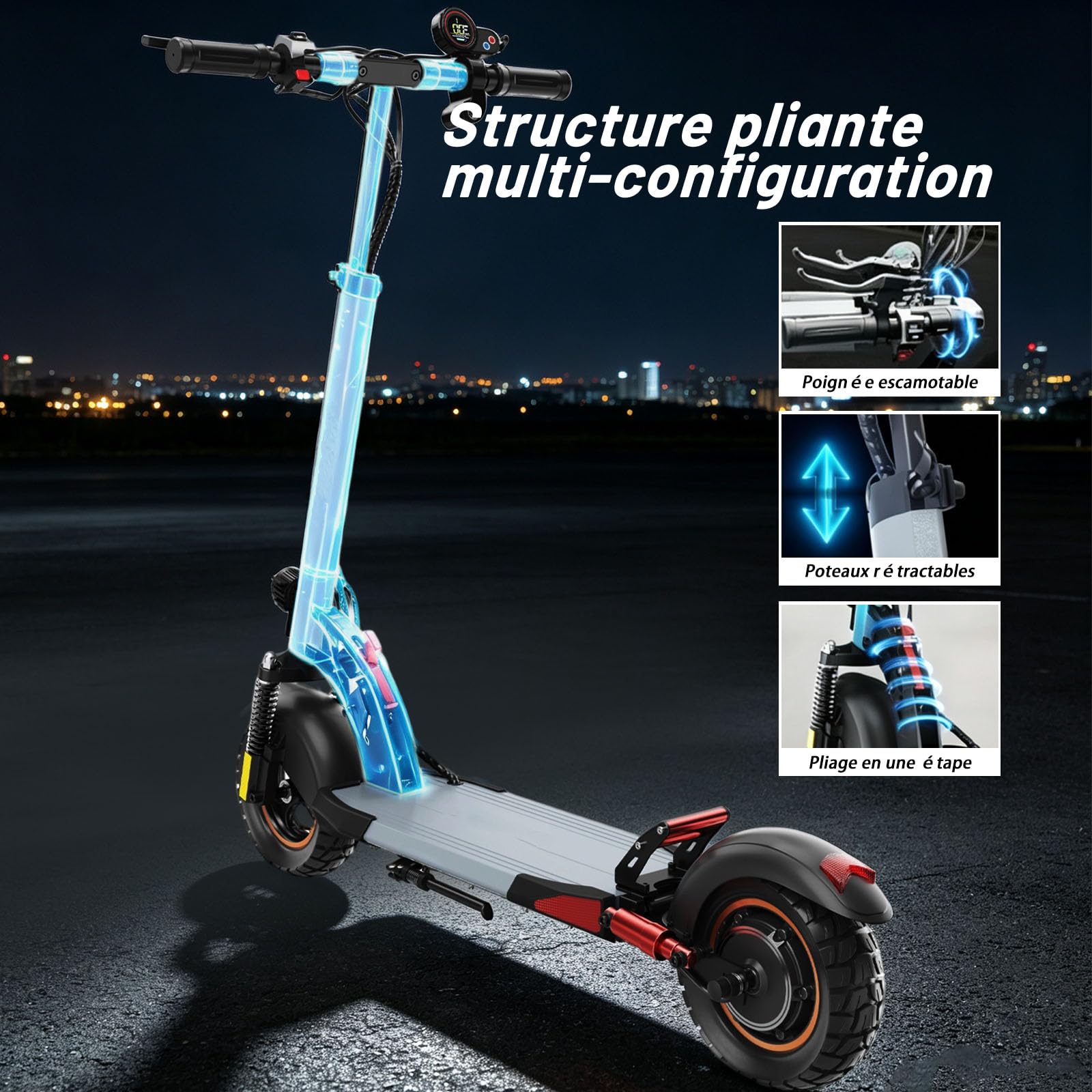 Trottinette Électrique Adulte 800W Moteur,Autonomie 35-40 KM Batterie 48V 12.5Ah Trotinette Electrique Pliable Portable,Roues 10" Tout Terrain Double Suspension Frein à Disque Escooter
