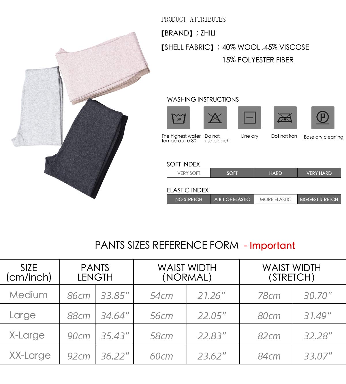 ZHILI Damskie miękkie legginsy damskie spodnie 4 kolory wełniane robaki długie legginsy, Black, L