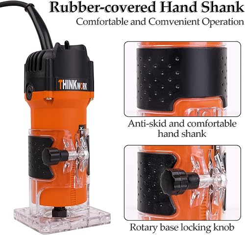 Miniatura 4 de THINKWORK - Fresadora compacta, 6.5Amp, 1.25 HP, kit de herramientas de fresado para madera compacto, cortadora de madera con 15 piezas de 1/4