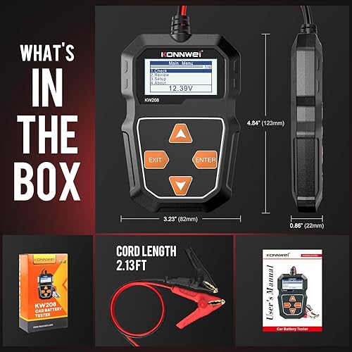 Miniatura 6 de KONNWEI KW208 12V Probador de Batería de Coche, Probador de Carga de Batería Automotriz 12V Probador de Arranque de Alternador Digital Analizador