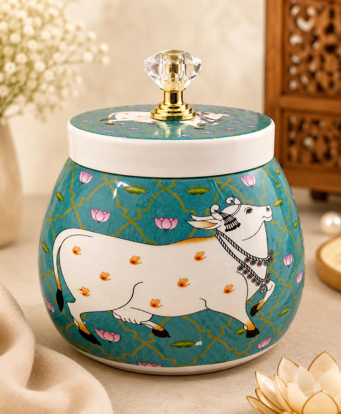 Decorative Dry Fruit Jar - Pichwai Art Storage -4 Decorative Dry Fruit Jar - Pichwai Art Storage -4