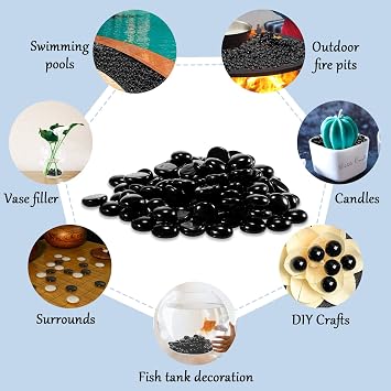 Sukh Flat Black Glass Marbles - Decorative Glass Gems and Nuggets
