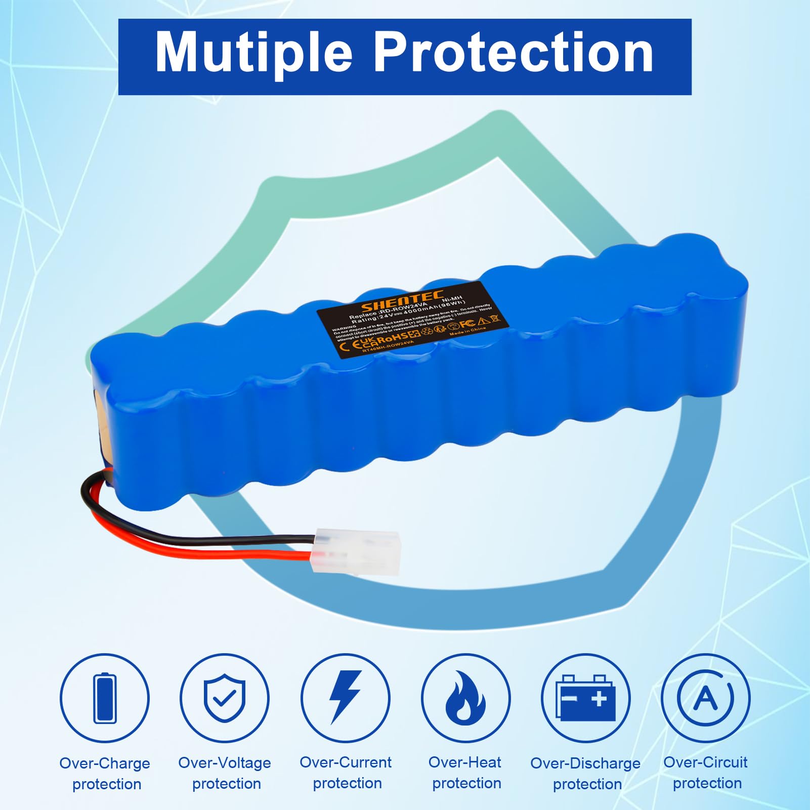Shentec Batería Ni-MH de 24 V, 4000 mAh, Compatible con Rowenta Air Force Extreme RH8770, RH8770WU, RH8770WU 2D 1 Aspiradora Home Cleaner Robot doméstico