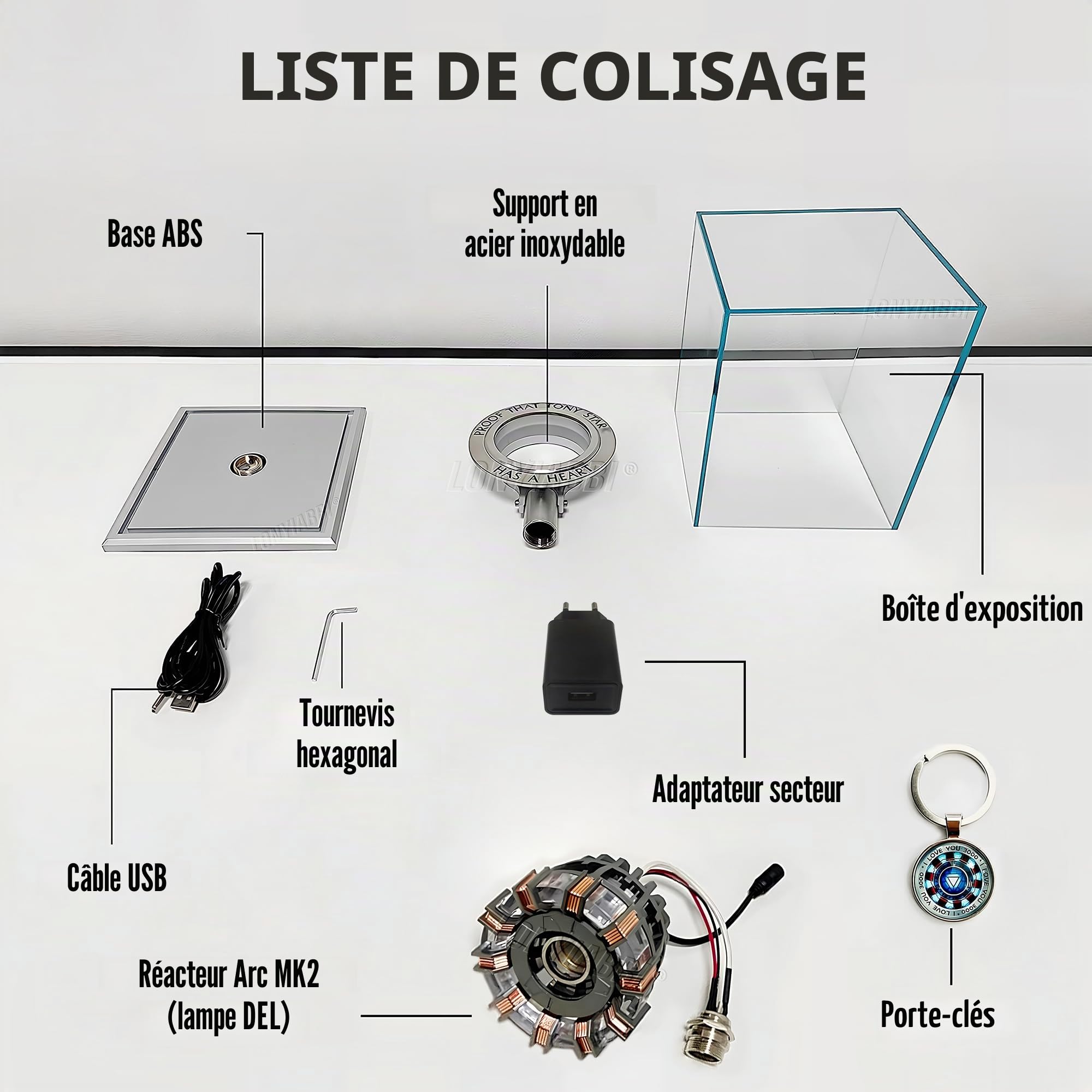 Lumière LED Arc Reactor Vitrine Collectible Sci-FI Cadeau Homme USB Ambiance Contrôle Tactile Modes Lumière Fixe Respiration