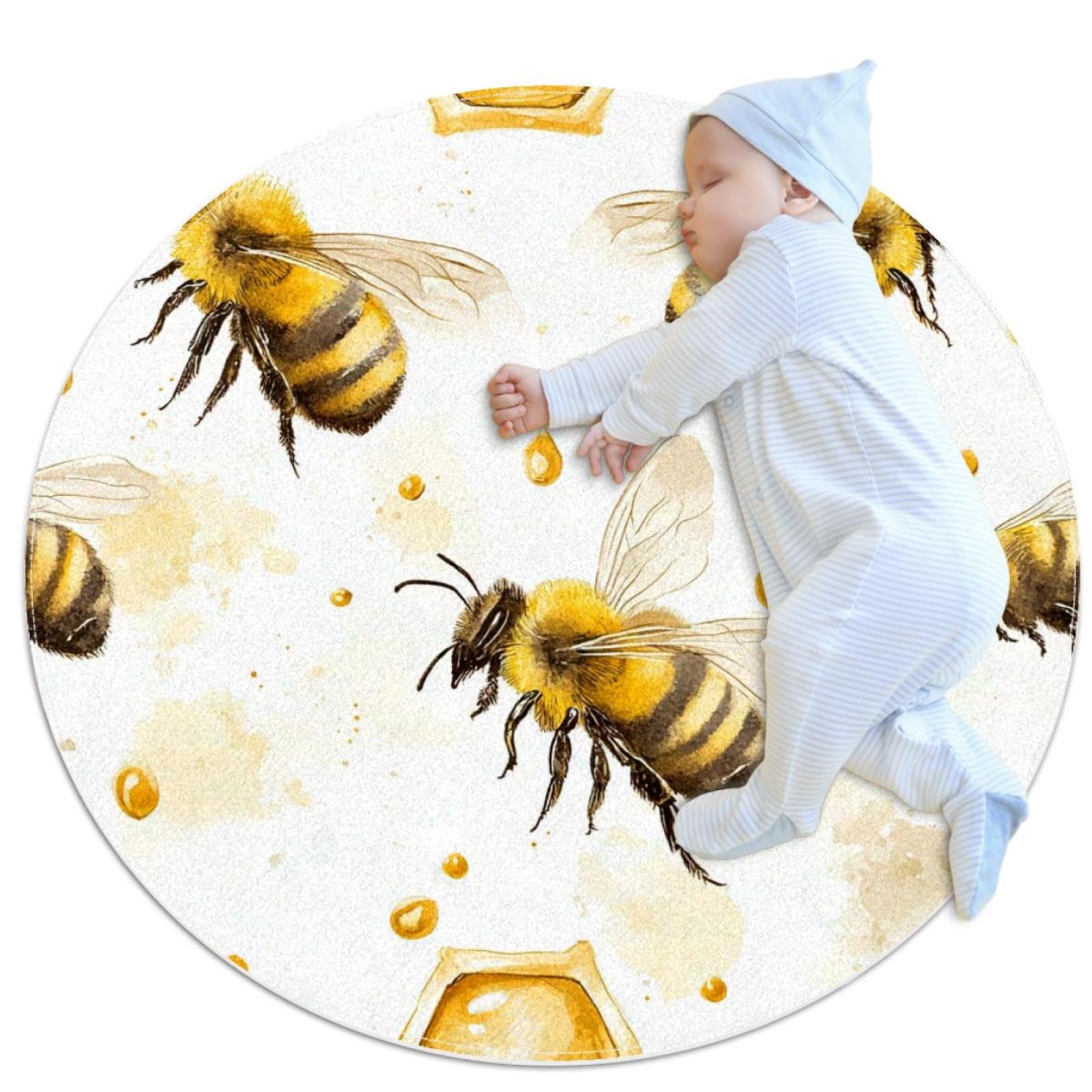 Tapis de salle de bain abeilles antidérapant rond contre le sol froid