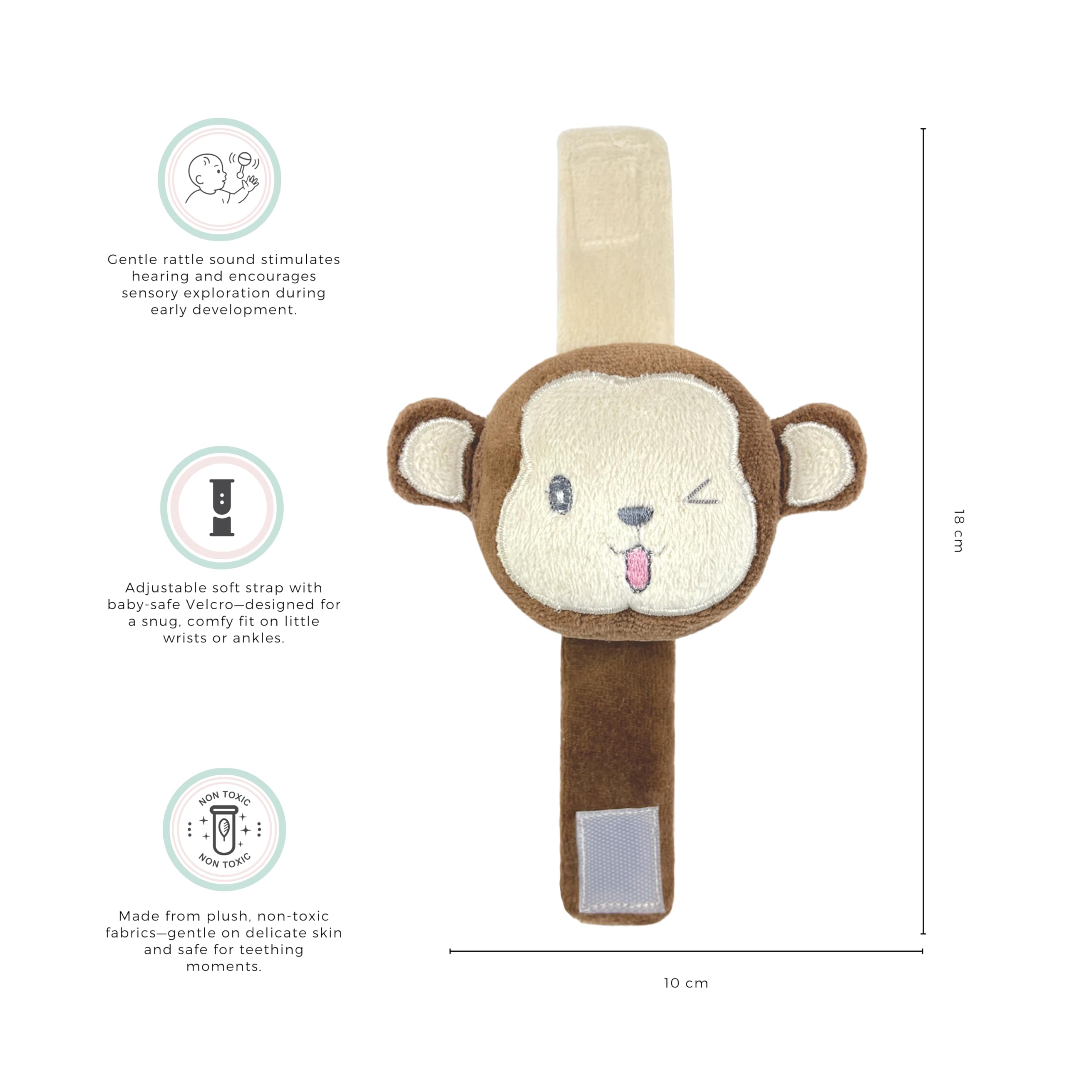 abracadabra Wrist Rattle Bpa Free, Brown For Newborns & Infants (18 X 11 X 4 Cm, 0+ Months, Monkey) - Image 2 thumbnail
