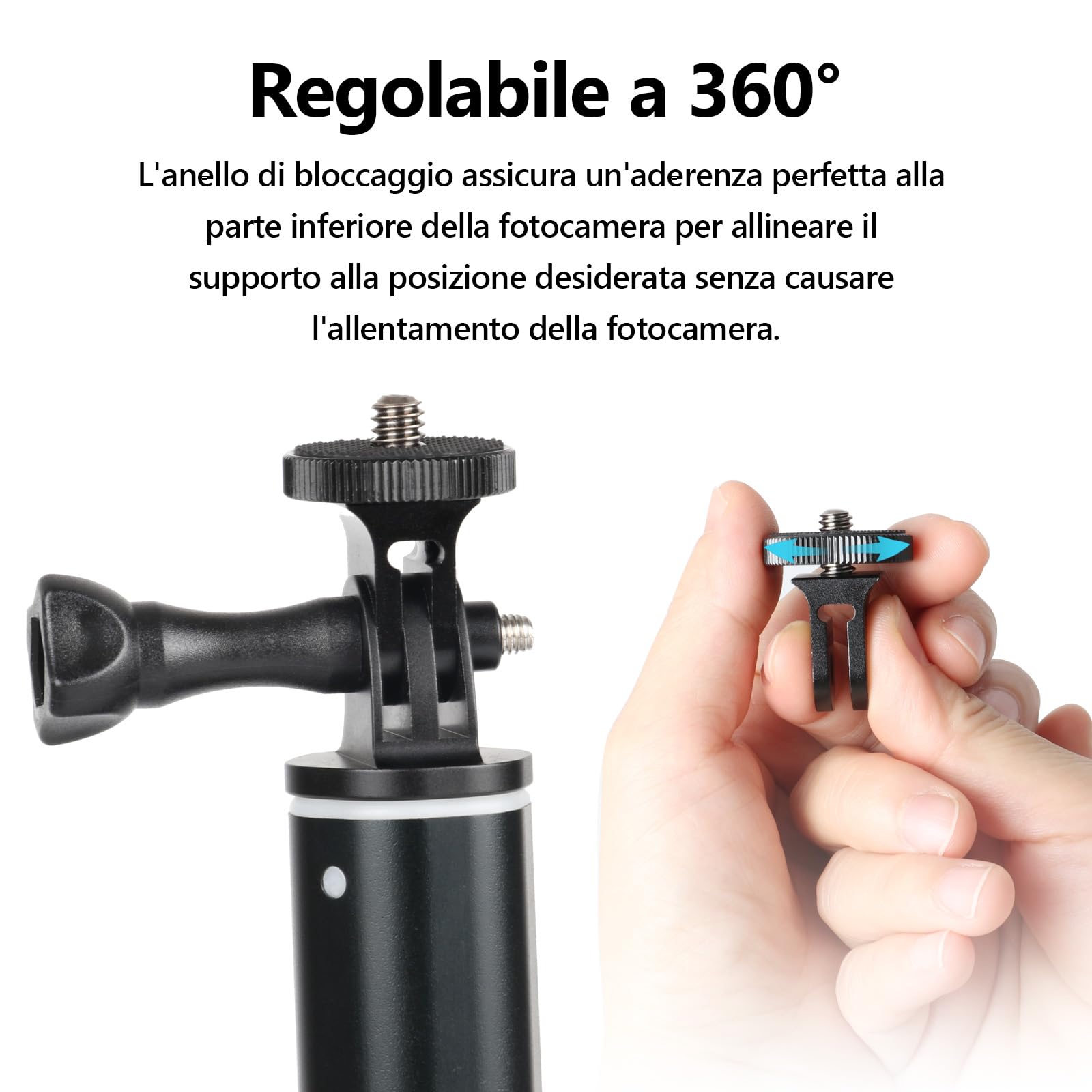 Adattatore Treppiede In Alluminio 1/4-20 Per GoPro E Action Cam | Kit Con 2 Viti Zigrinate E Cuscinetto In Gomma - 2
